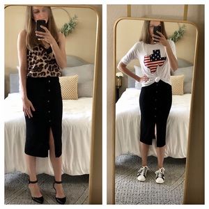 MODERN WOMAN MIDI RIBBED SKIRT - BLACK